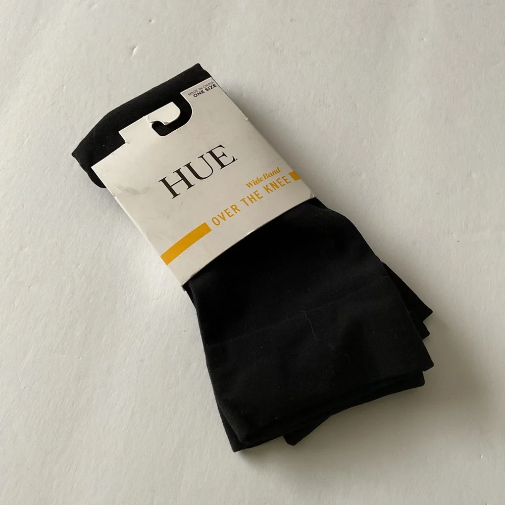 HUE WIDE BAND OVER THE KNEE SOCKS U24302 BLACK OS NWT
